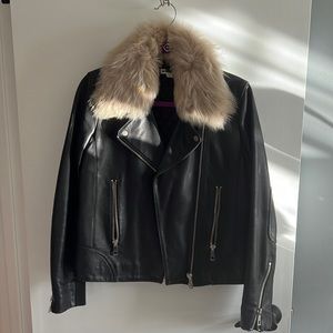 Whistles Leather Jacket with Removable Fur Coller